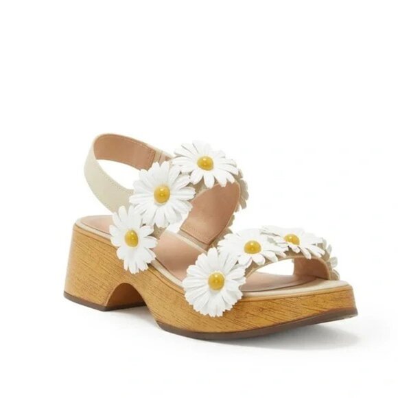 Lucky Brand Juleii Daisy Platform Clog in Medium Dark Beige Leather Wedding 9.5M - Picture 1 of 14